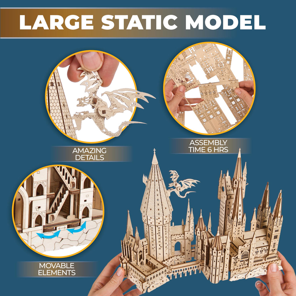 UGEARS Hogwarts Castle arch detail, highlights elegant shapes that evoke magical architecture