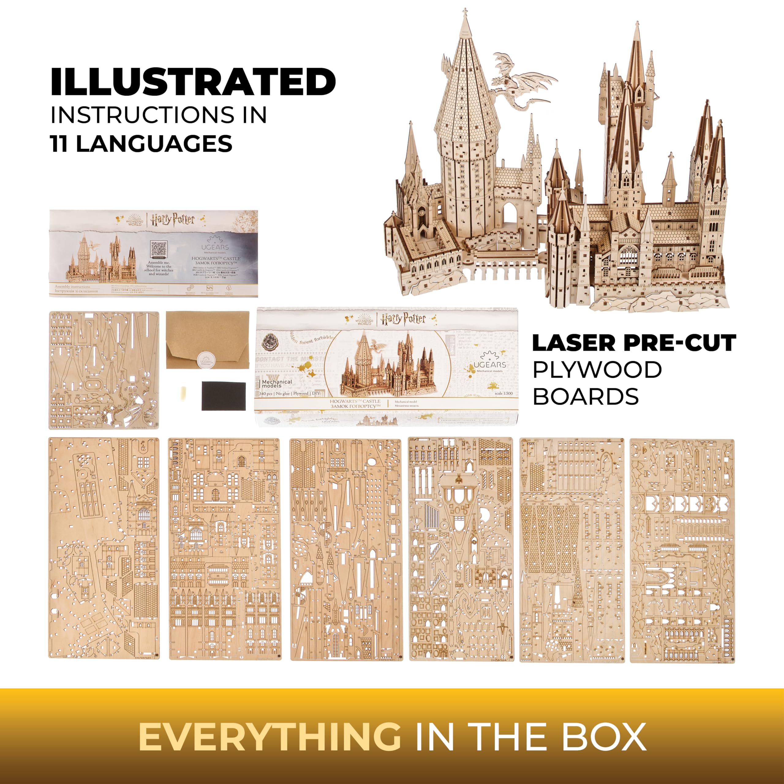 UGEARS Hogwarts Castle display-ready setup, perfect as a centerpiece on a shelf