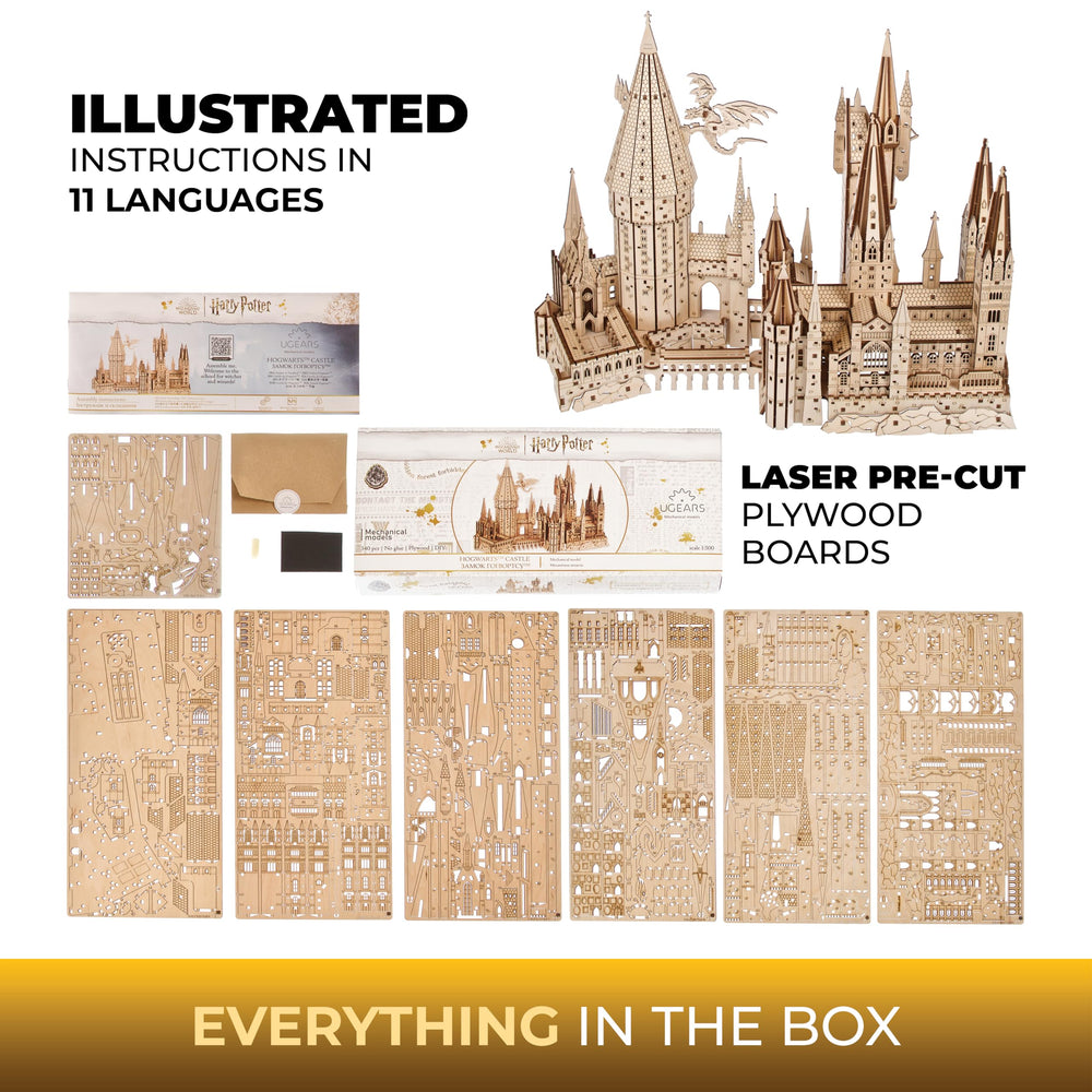 UGEARS Hogwarts Castle display-ready setup, perfect as a centerpiece on a shelf