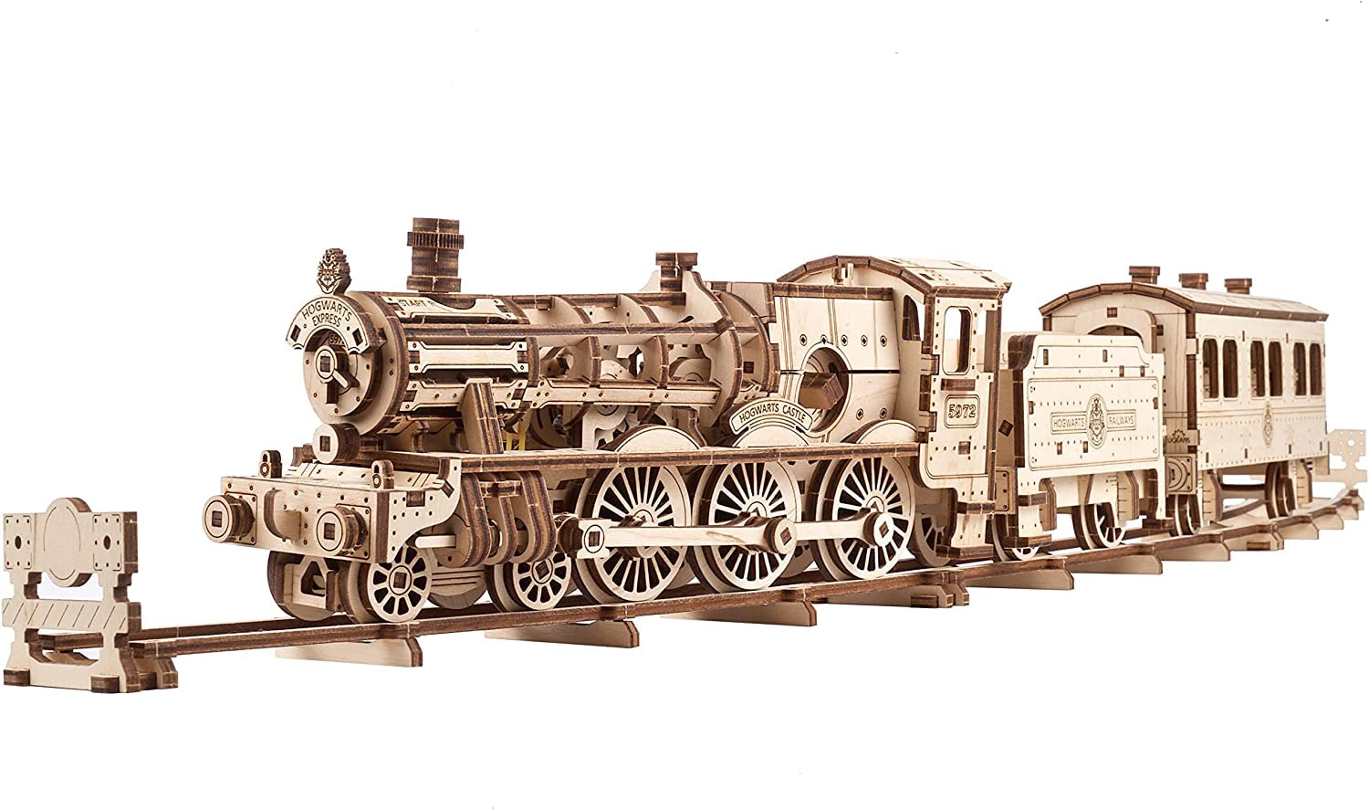 UGEARS Hogwarts Express train on wood for display and hands‑on building