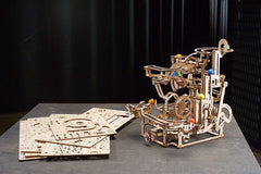 UGEARS marble track descent showcases smooth motion and marble release.