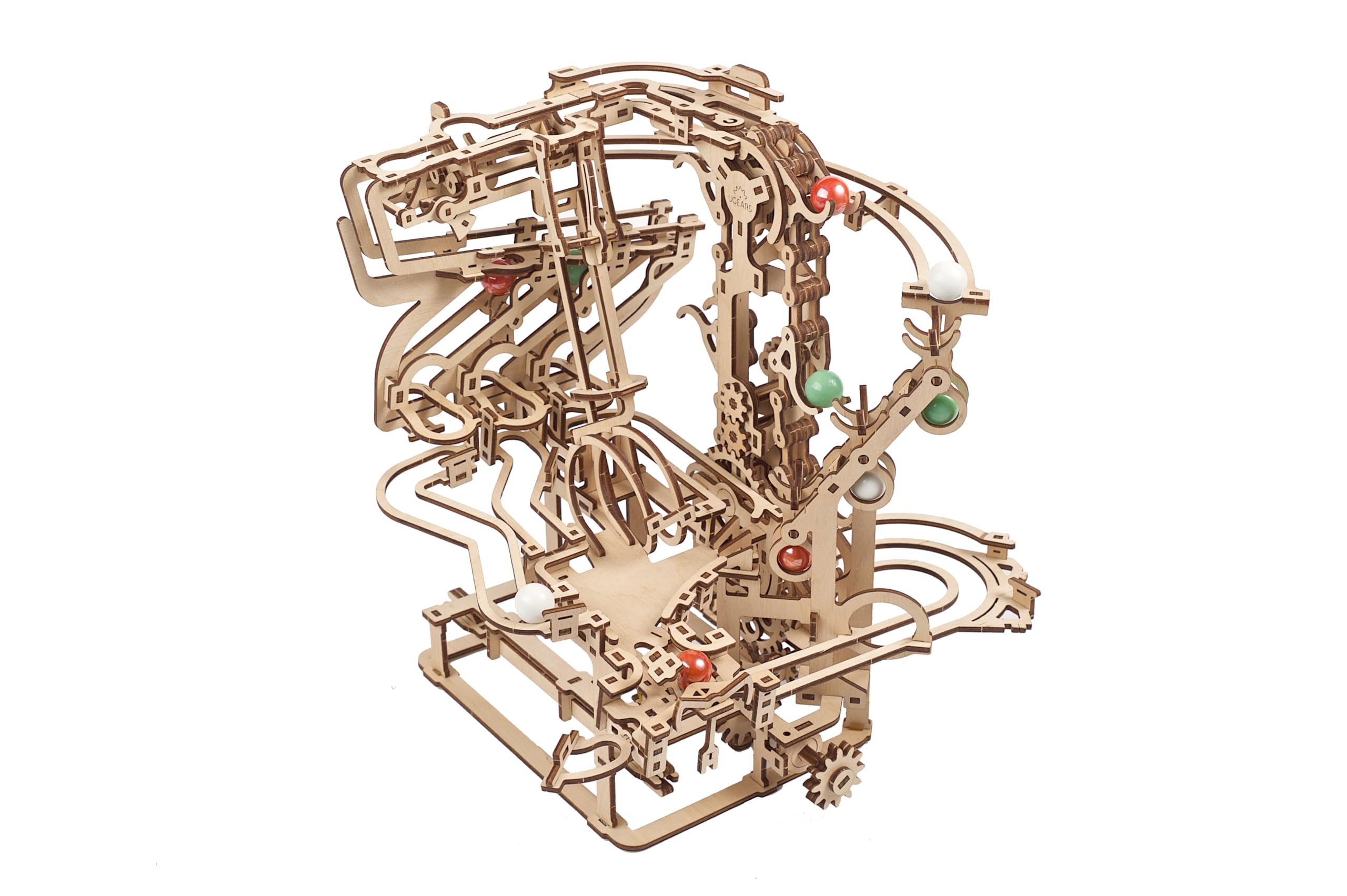 UGEARS Marble Run Chain Hoist assembly guide for a hands-on adult puzzle experience
