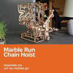 UGEARS Marble Run Chain Hoist finished model ready for display