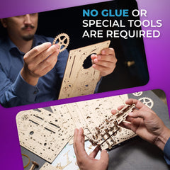 UGEARS Marble Run Stepped Hoist pieces layout for assembly