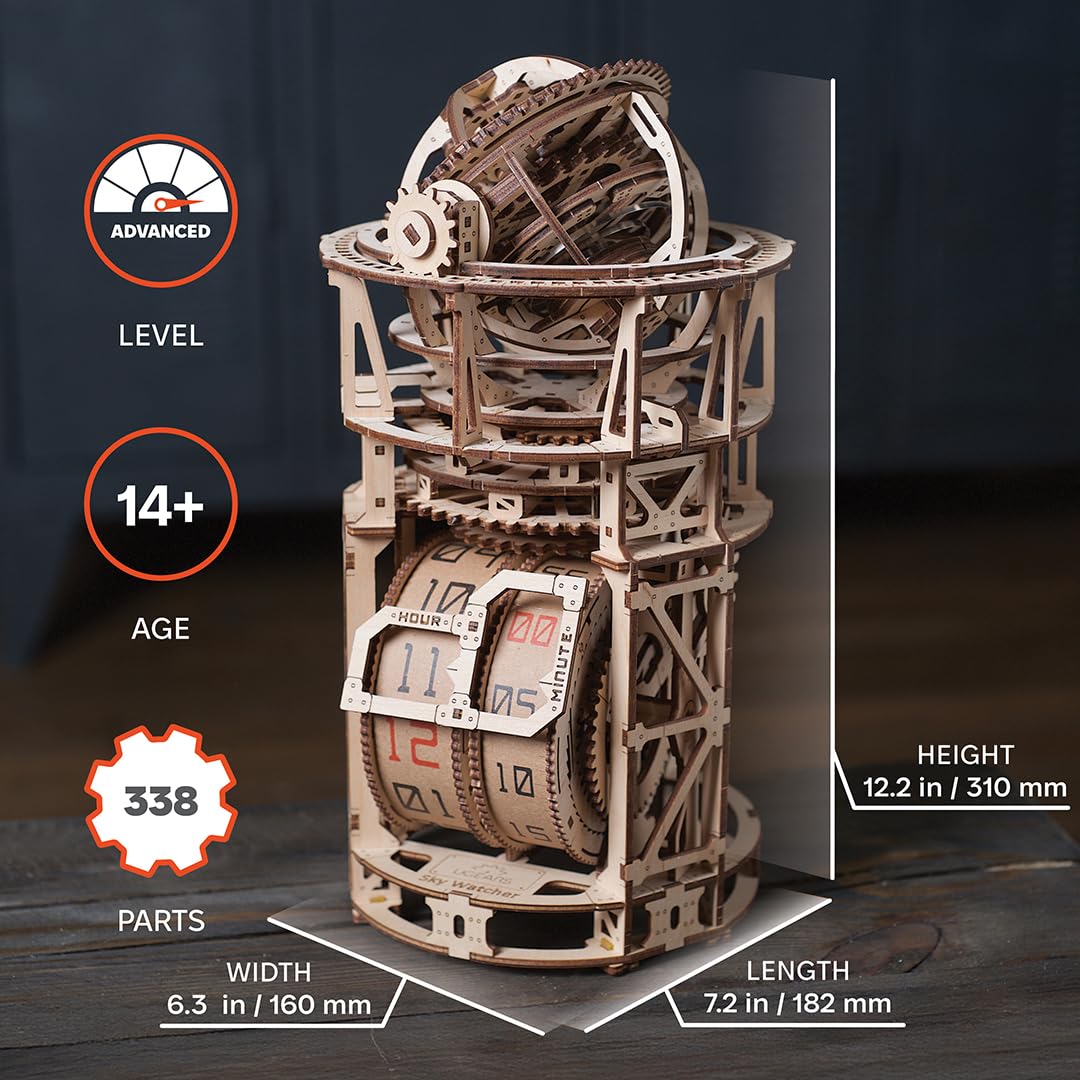 UGEARS mechanical clock face dial emphasizes visible gears and accurate time display.