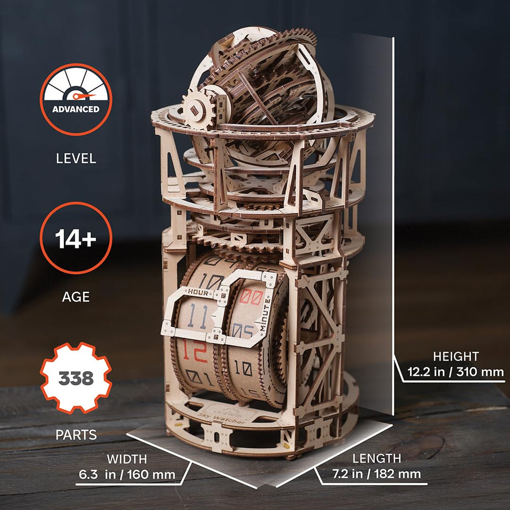 UGEARS mechanical clock face dial emphasizes visible gears and accurate time display.