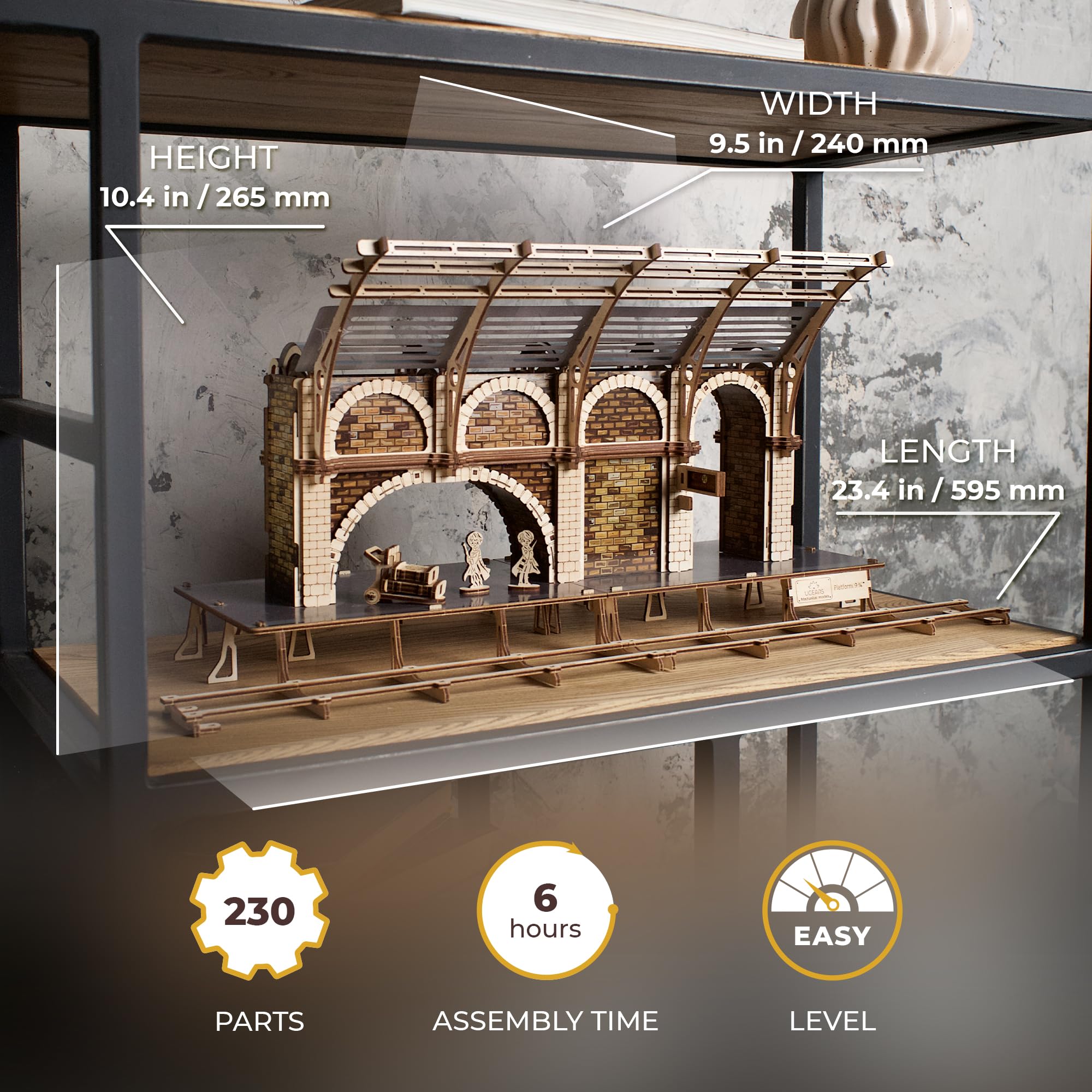 UGEARS Platform 9 ¾ station cobweb detail adds atmosphere
