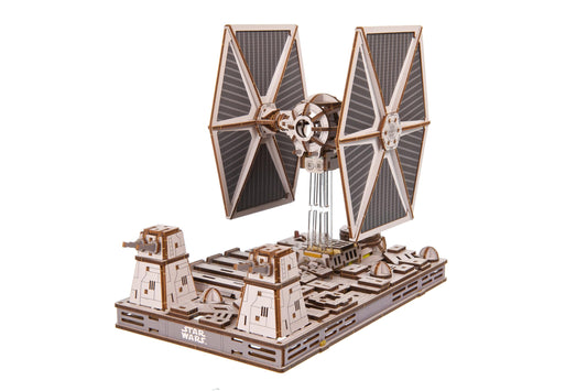 UGEARS Star Wars TIE Fighter cockpit detail in natural wood, ideal for display.