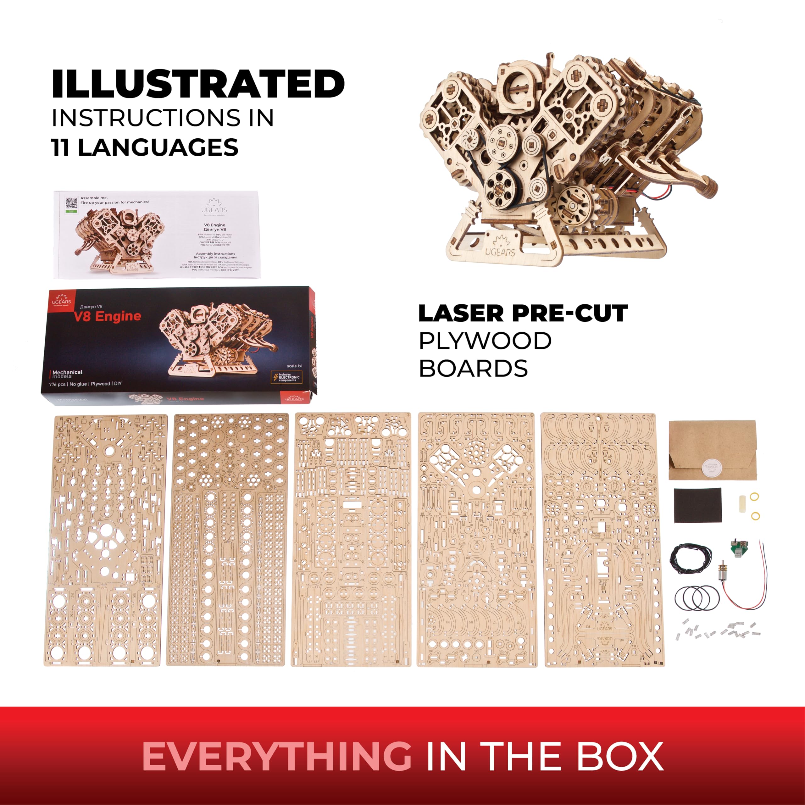 UGEARS V8 kit arrives gift-ready for enthusiasts and curious creators.