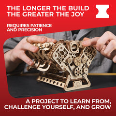 UGEARS V8 engine laser-cut wood delivers precise fit and durability.