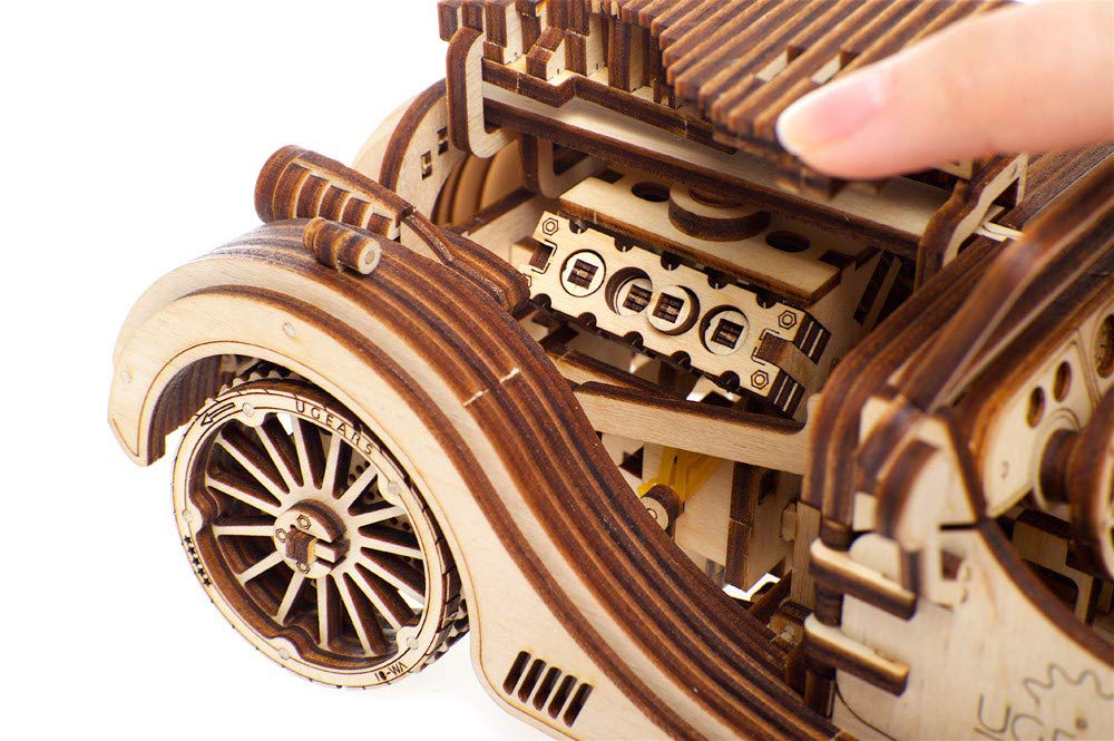UGEARS VM-01 Roadster assembly guide preview shows a rewarding DIY journey.