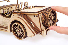 UGEARS VM-01 Roadster gift-ready pack presents a unique wooden vehicle for car lovers.