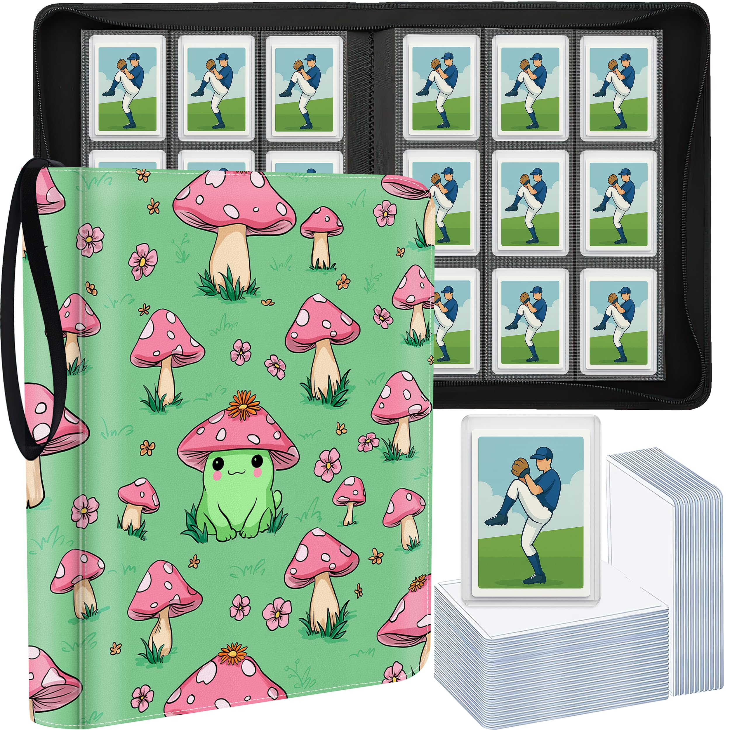 UGYAZX top loader binder with frog-mushroom cover for stylish card storage