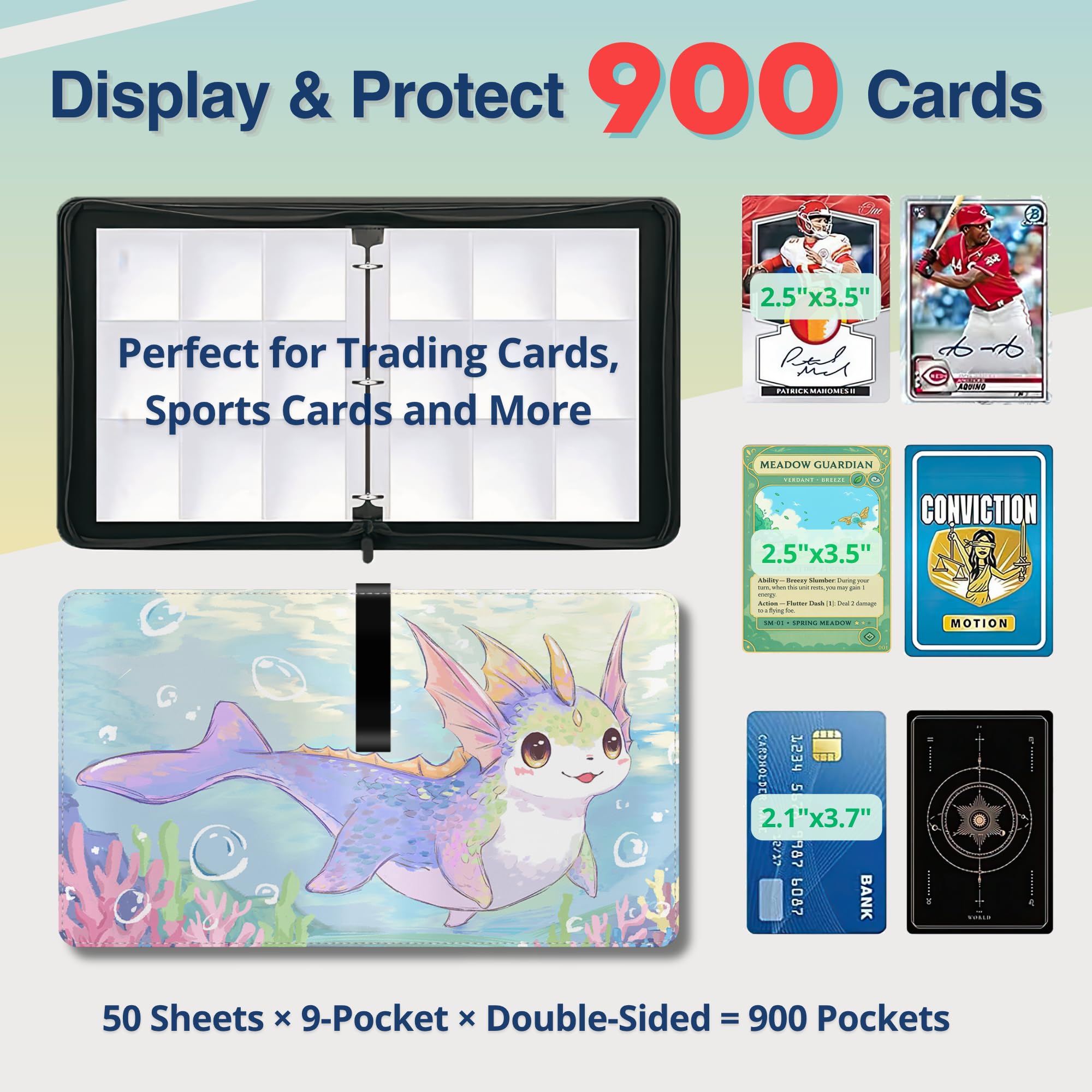 UGYAZX sheets showing 50 double-sided 9-pocket pages for compact storage