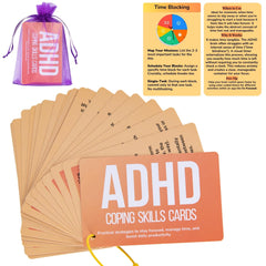 UHillMinerva ADHD cards front and back layout with actionable steps to reduce overwhelm.