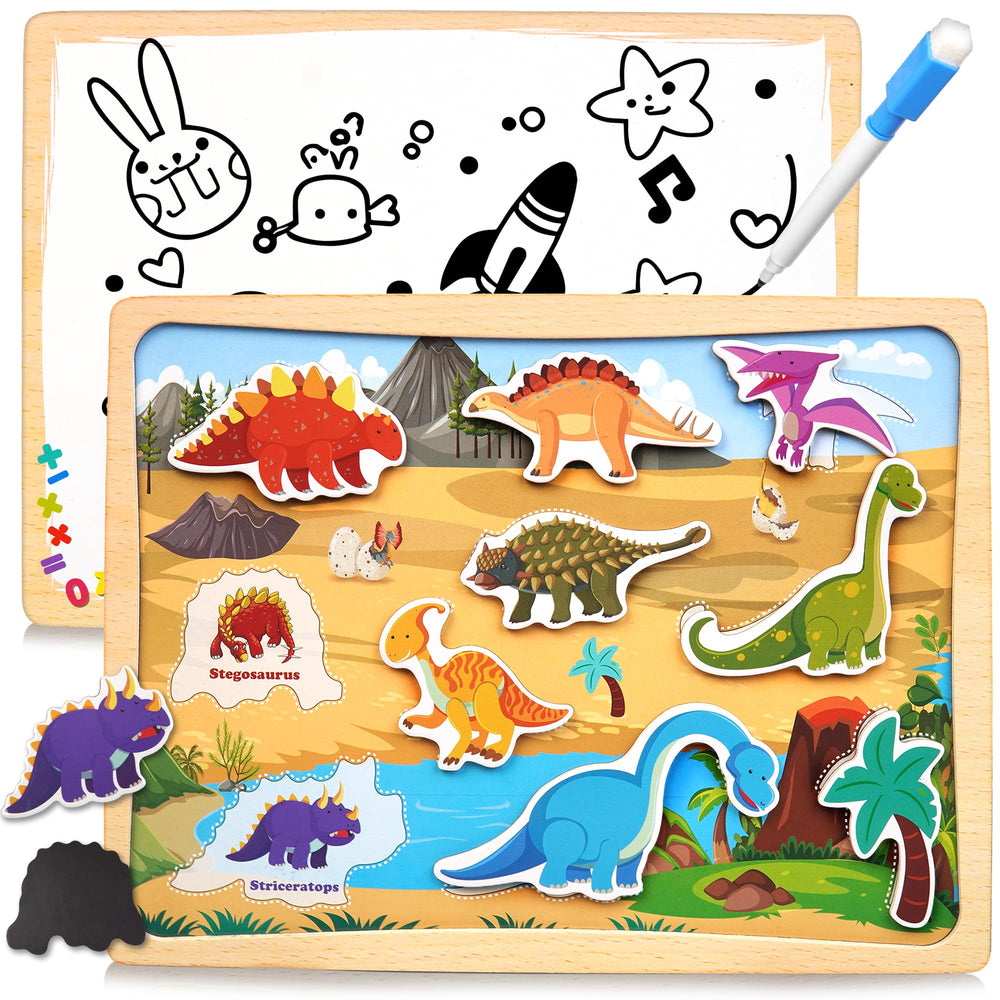 UIIOPJIOM magnetic wooden puzzle dinosaur board encourages early recognition and tactile sorting for toddlers