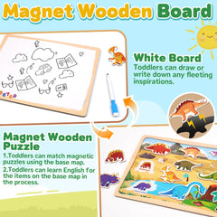 UIIOPJIOM magnetic wooden puzzle shows printed dinosaur names for quick recognition
