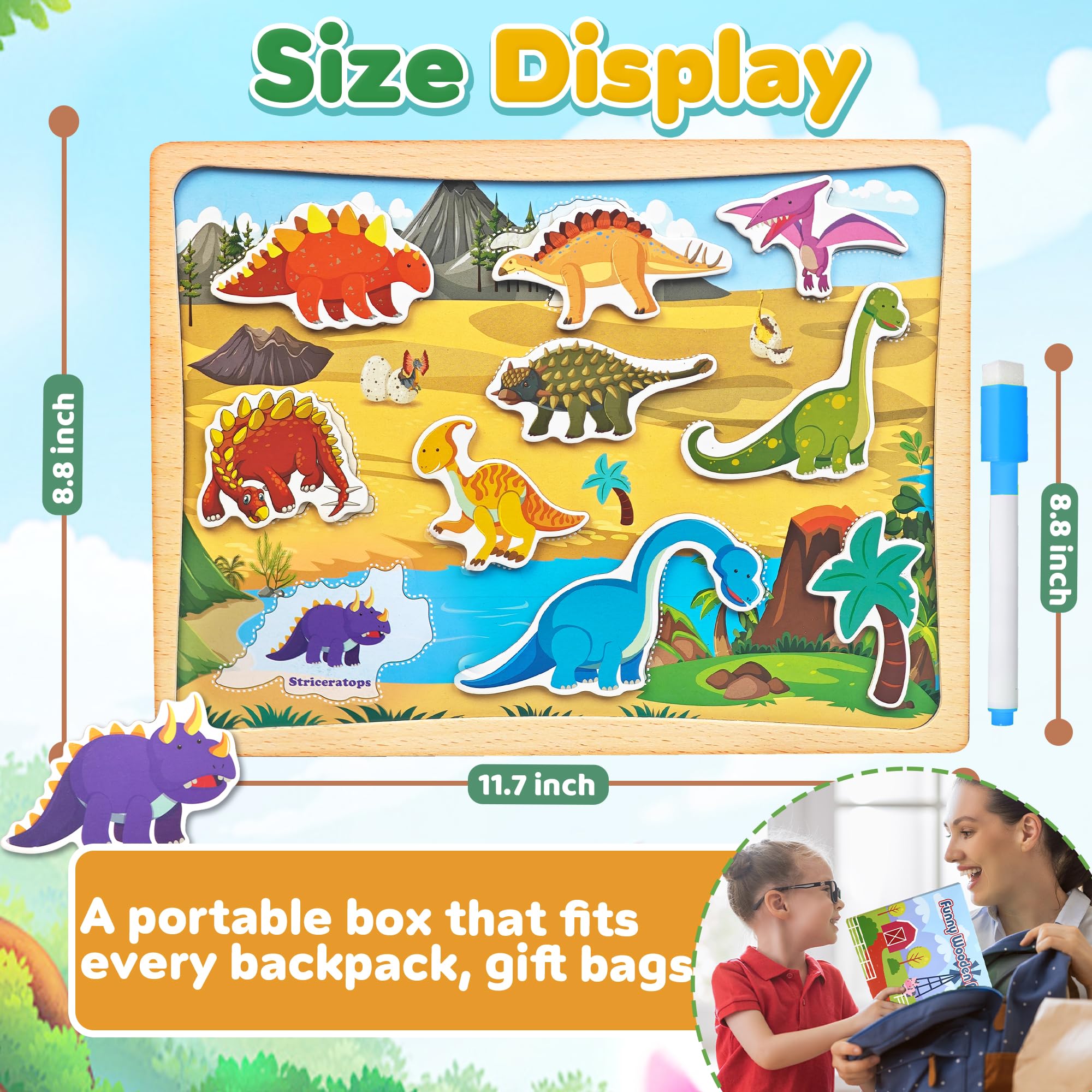 UIIOPJIOM magnetic wooden puzzle whiteboard side invites drawing and counting on the go