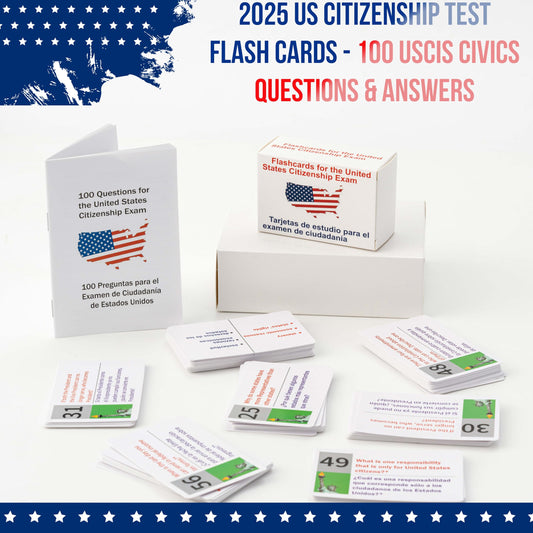 UIONML US Civic Test Flash Card 2026 bilingual spread supports English-Spanish practice