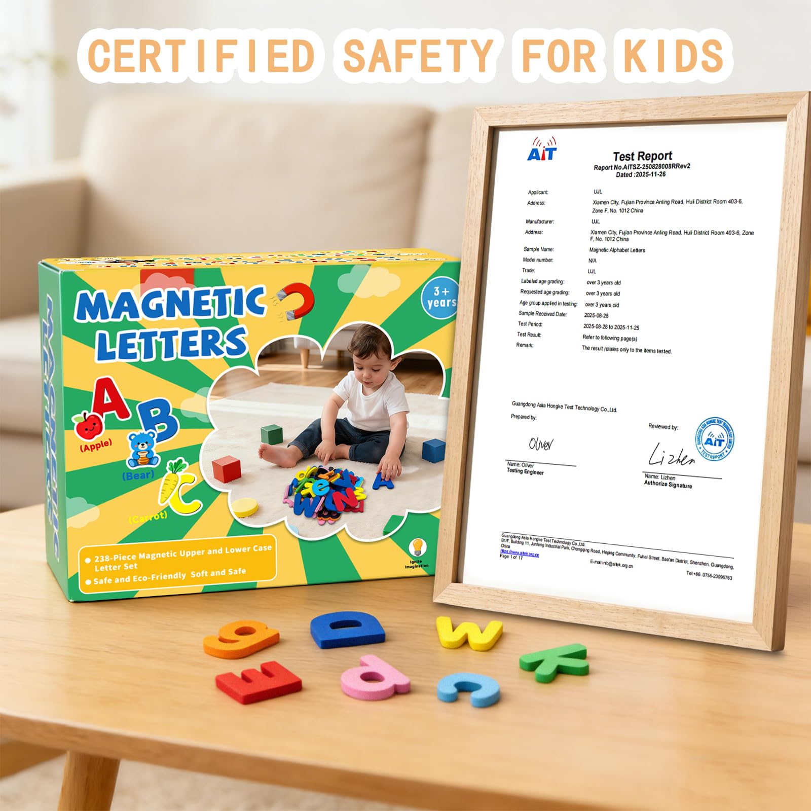 UJL vibrant colored alphabet magnets support phonics and word-building activities.