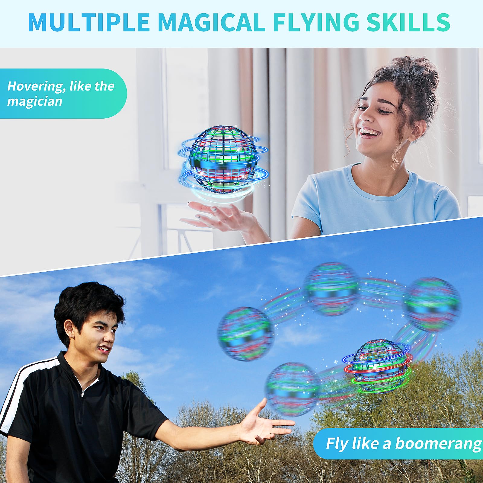 Uladis Flying Orb Ball ready for indoor and outdoor use during daytime.