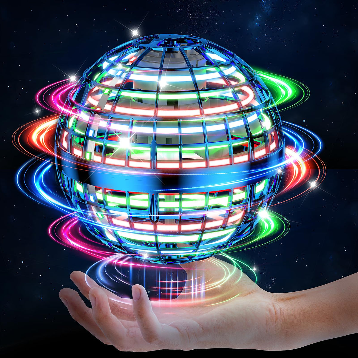 Uladis Flying Orb Ball with bright LED lights for indoor play and safety.
