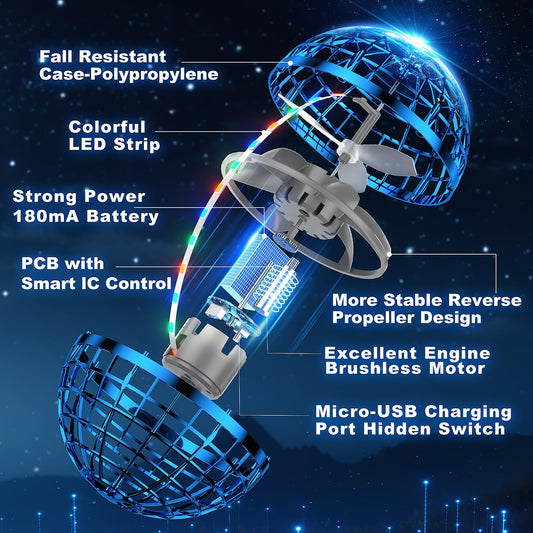 Uladis Galactic Globe Boomerang lights up with colorful LEDs for daytime and night play.