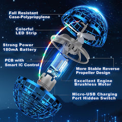 Uladis Galactic Globe Boomerang lights up with colorful LEDs for daytime and night play.