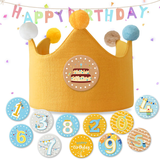 Ulibanner birthday crown ginger-yellow worn by a child for a festive photoshoot