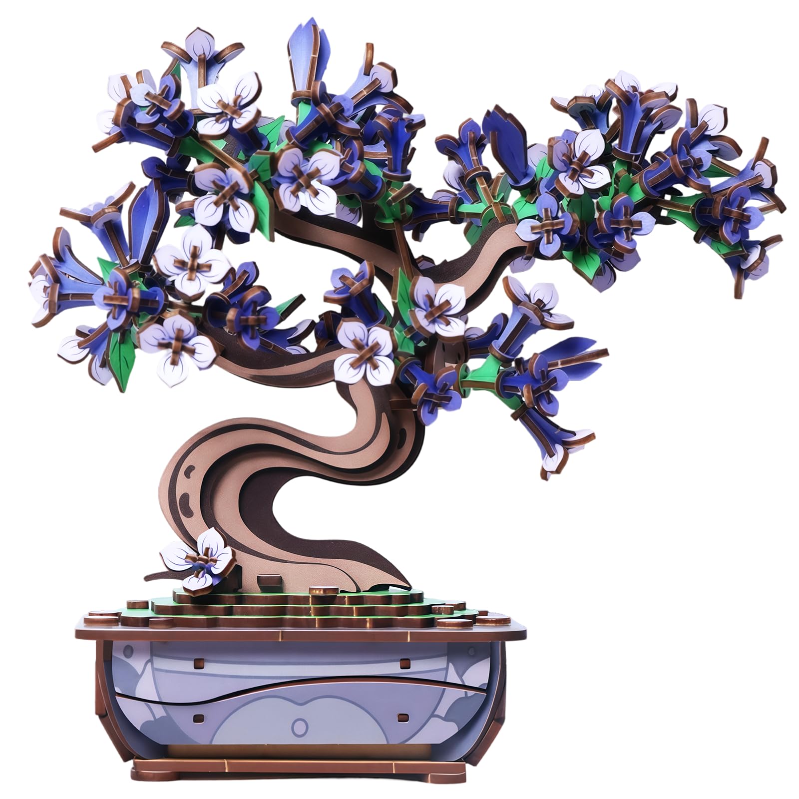Ulieer 3D wooden bonsai tree puzzle in assembly mode for desk display.