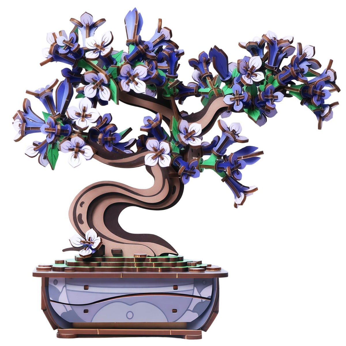 Ulieer 3D wooden bonsai tree puzzle in assembly mode for desk display.