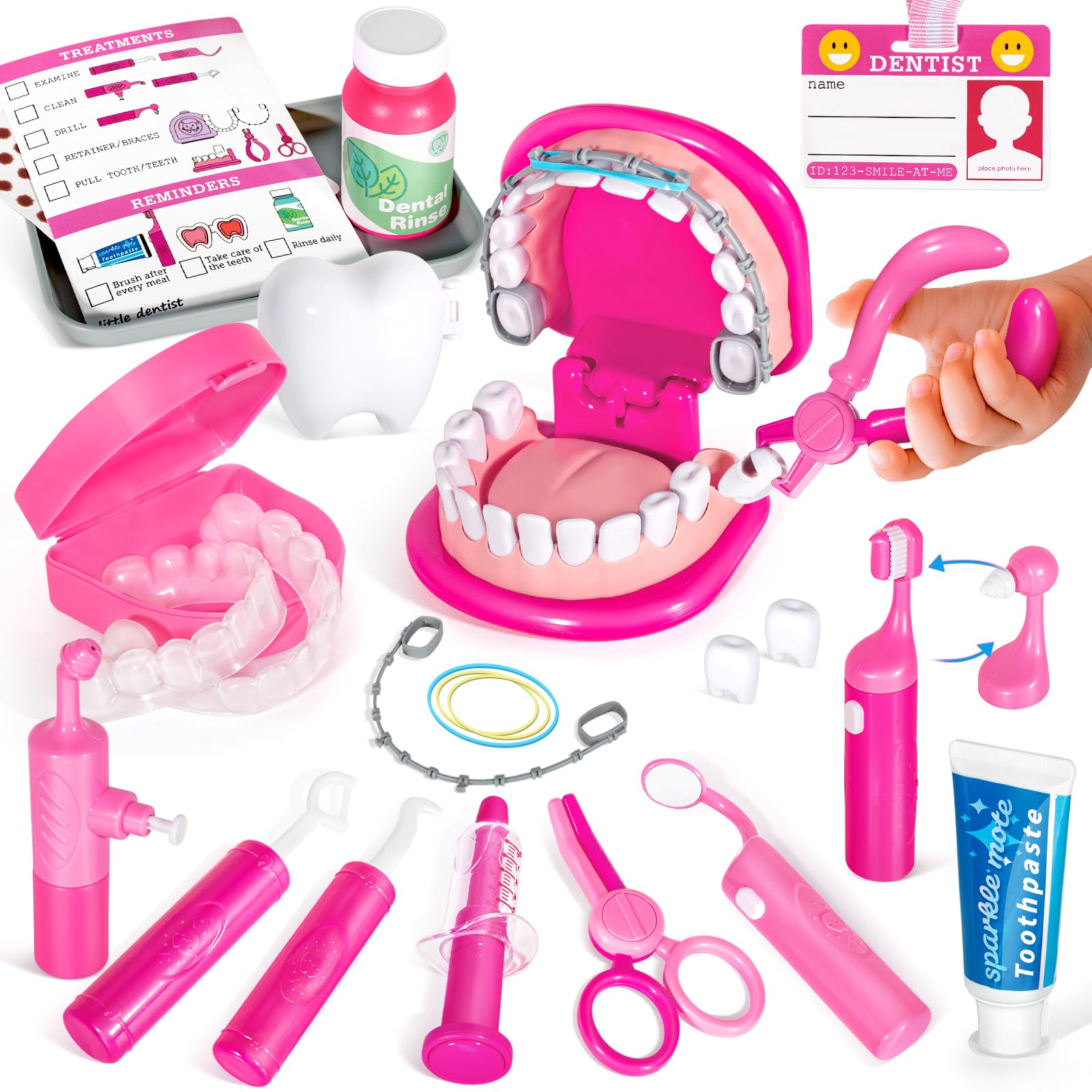 ULOVE ME kids dentist play set pink for imaginative pretend dental care.