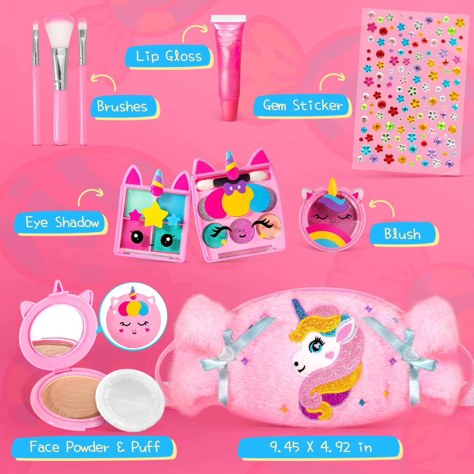 ULOVEME kids makeup accessories closeup with colorful pieces