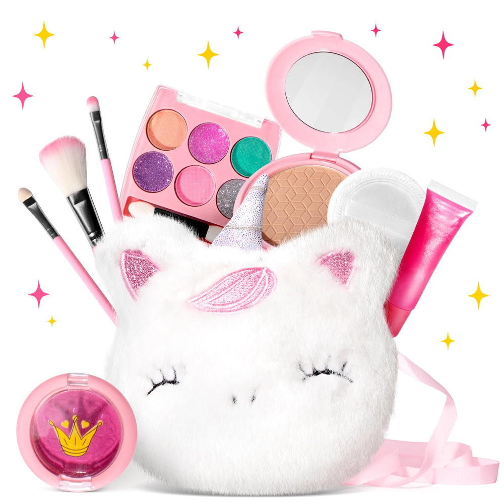 ULOVEME kids makeup kit with white Umicorn purse for creative play.