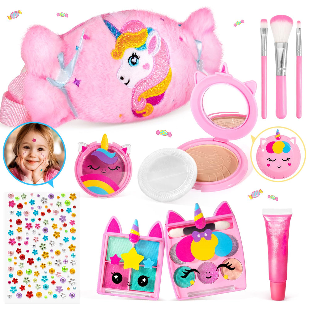 ULOVEME kids real makeup kit with candy-pink purse sparks imaginative play