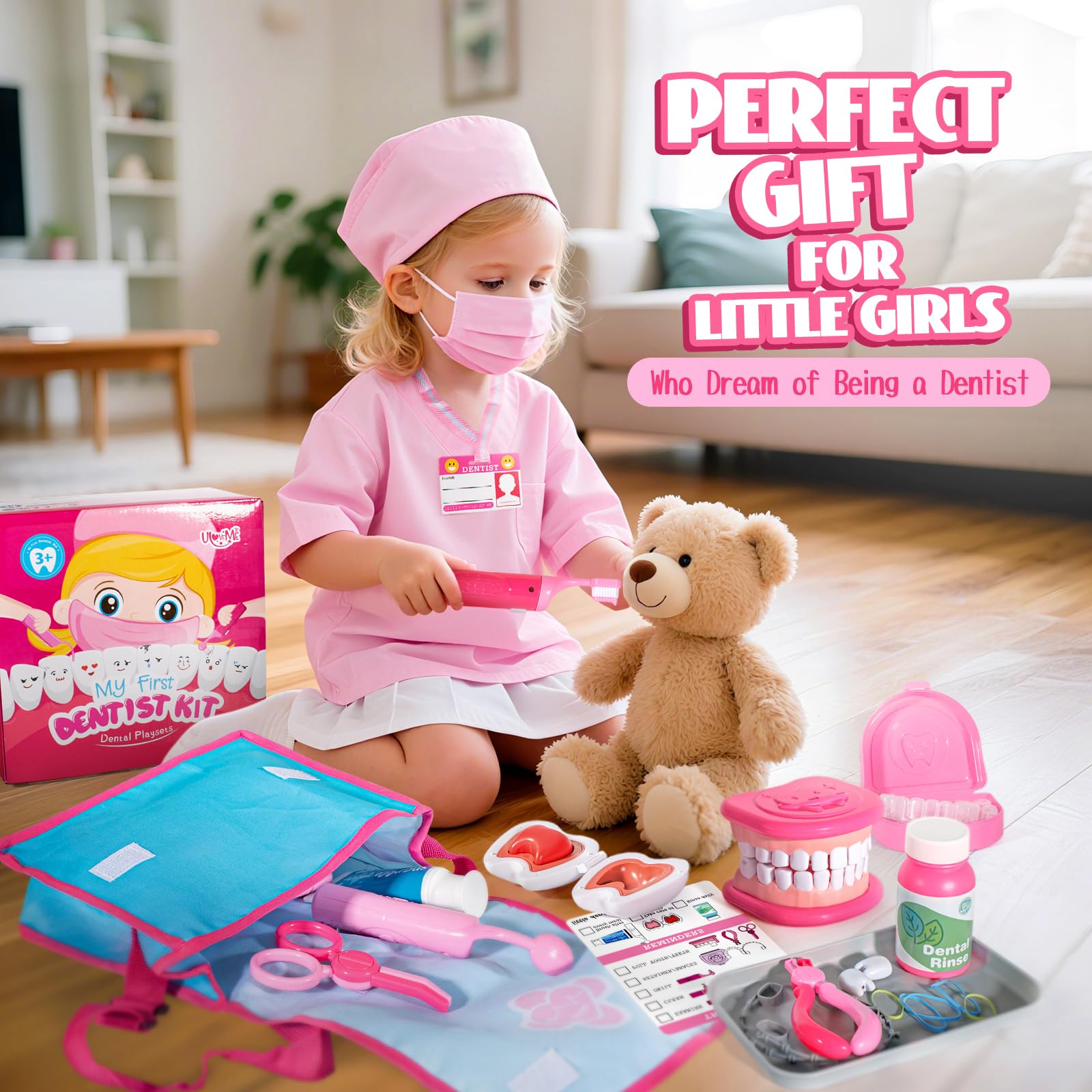 ULOVEME Pink Doctor Kit cavity stickers illustrating treatment steps during play