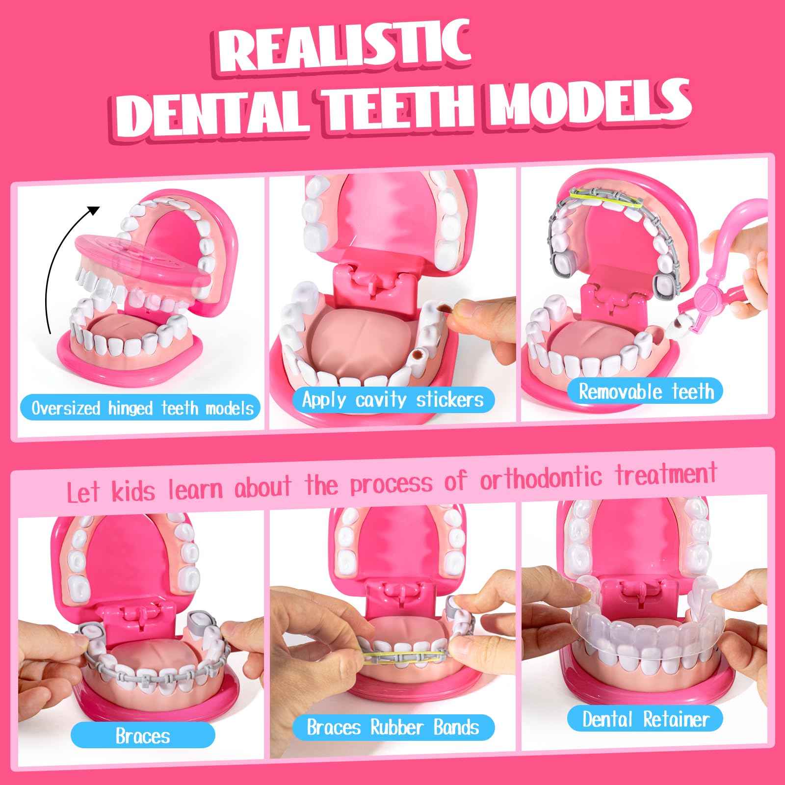 ULOVEME Pink Doctor Kit with realistic dental tools for engaging pretend sessions