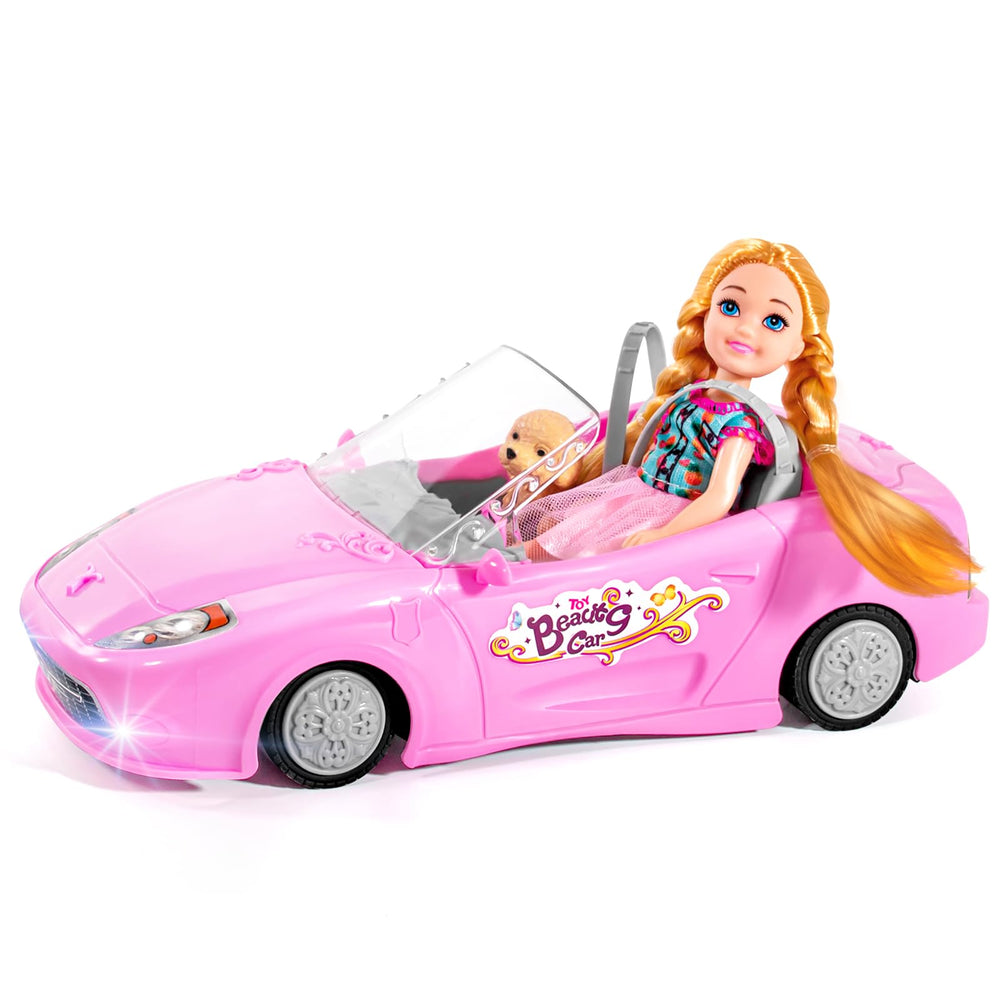 ULOVEME pink doll-seat belt on RC car showing secure restraint.