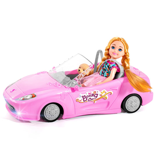 ULOVEME pink doll-seat belt on RC car showing secure restraint.