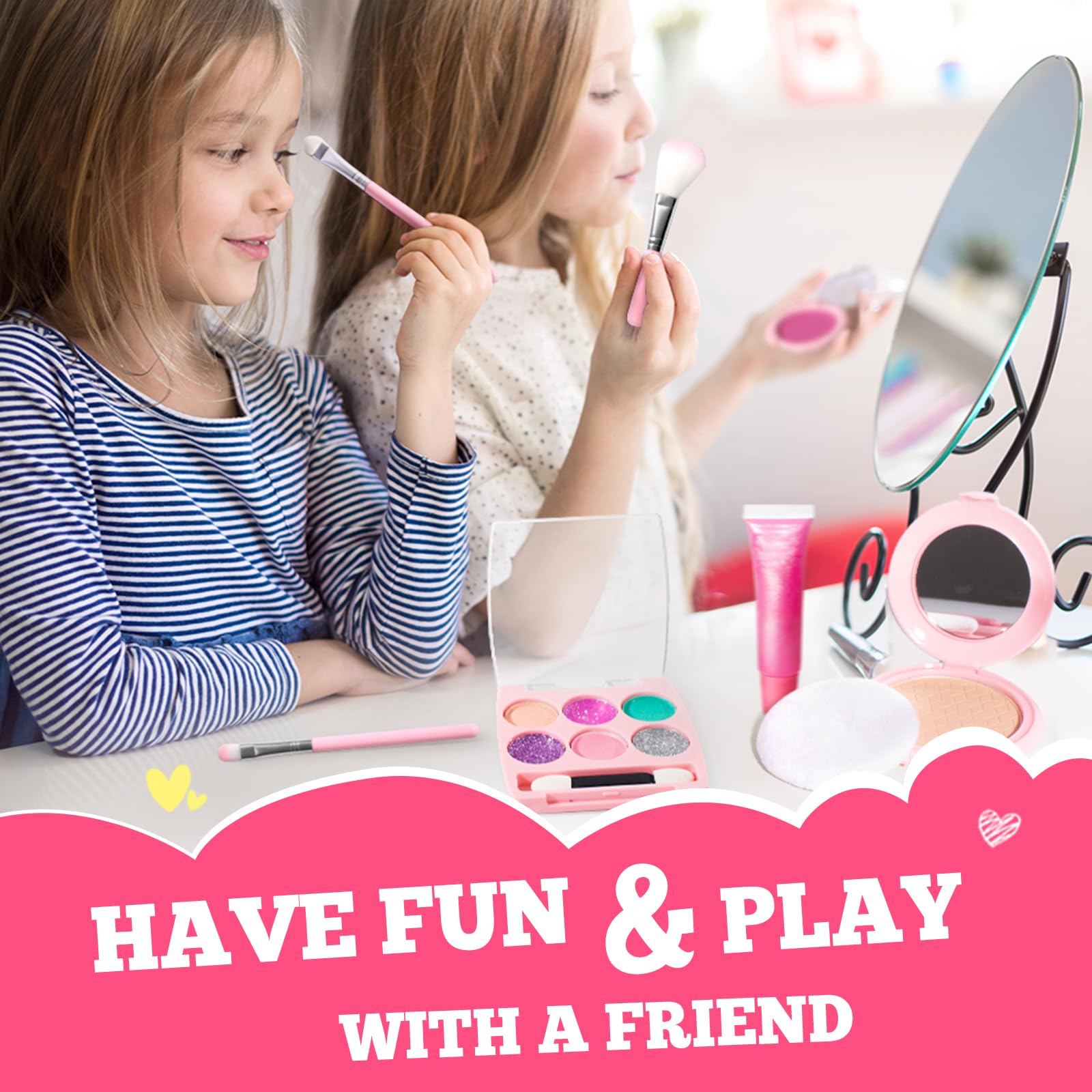 Washable colors with water enable quick cleanup after kids’ makeup play.