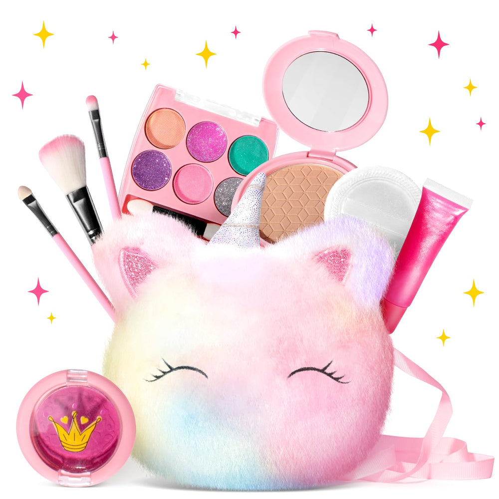 ULOVEME Umicorn Makeup Kit open packaging with kid-friendly colors for creative play.