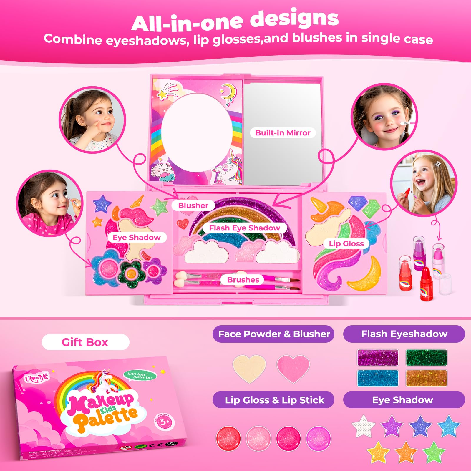 ULOVEME Umicorn makeup kit packaging is colorful and gift-ready