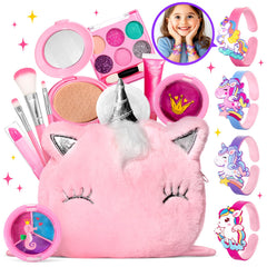 ULOVEME unicorn kids makeup kit pink for imaginative play with washable colors.