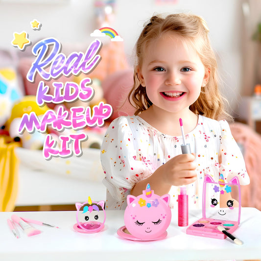 ULOVEME unicorn makeup colors palette with kid-friendly, washable hues.