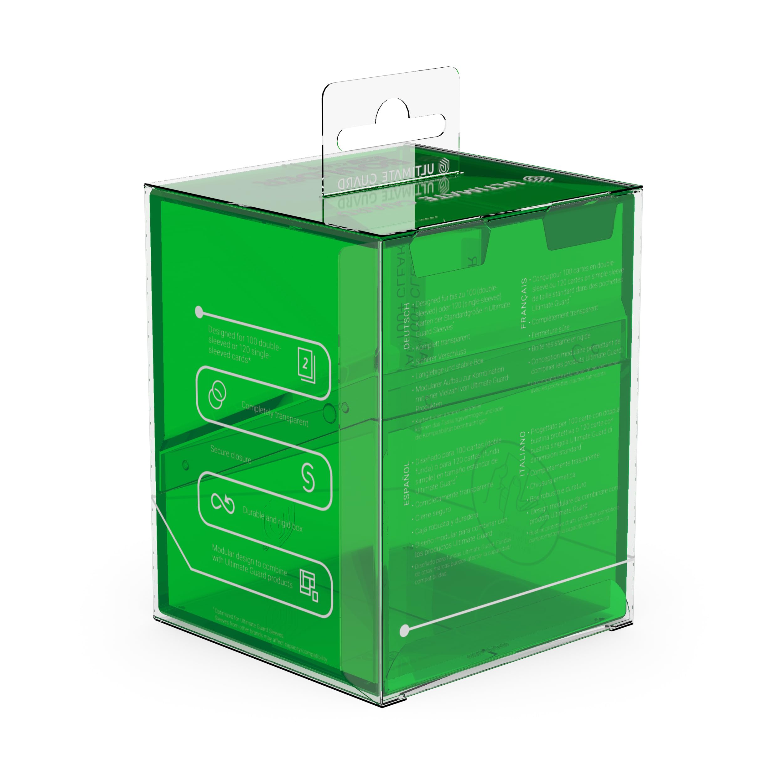 Ultimate Guard Boulder 100+ Clear deck case emerald – in-use organization for trips and events
