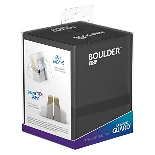 Ultimate Guard Boulder 100+ deck case shown stacked with accessories for modular organization.