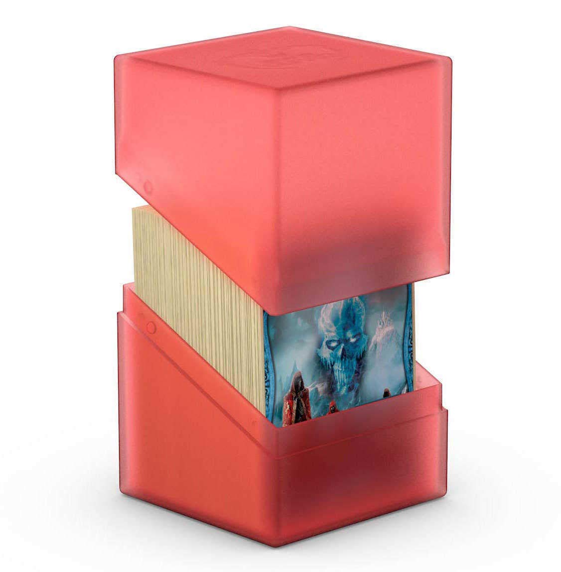Ultimate Guard Boulder 100 Ruby front view shows secure, durable deck storage