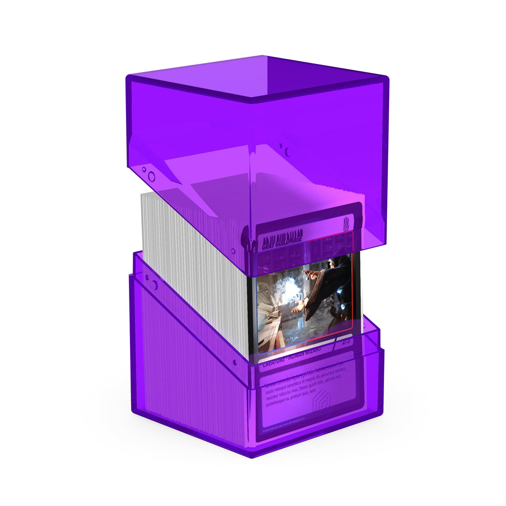Durable amethyst deck box providing stable storage for tournament decks