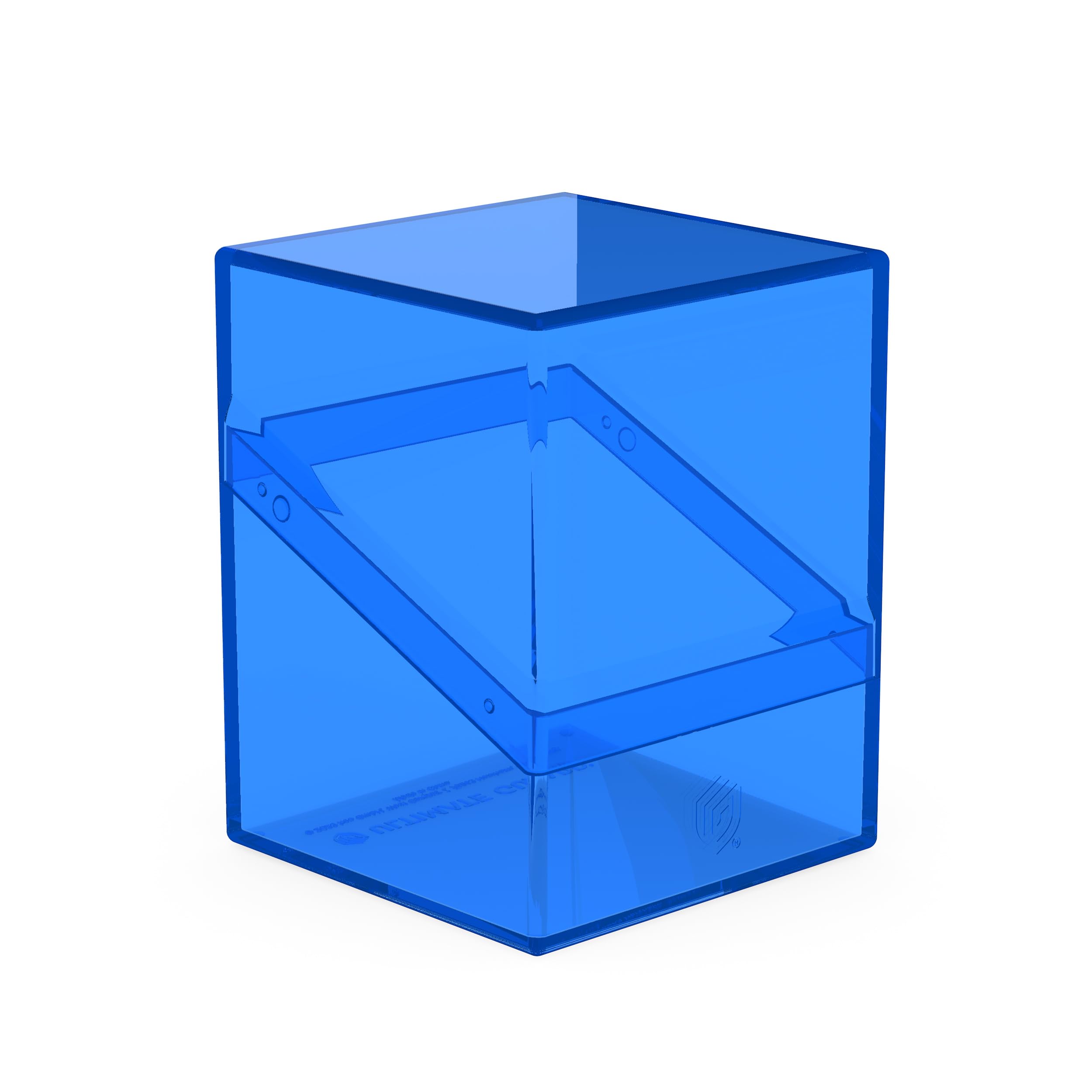 Ultimate Guard Boulder 100+ Clear deck box open, showing secure double-sleeved card storage