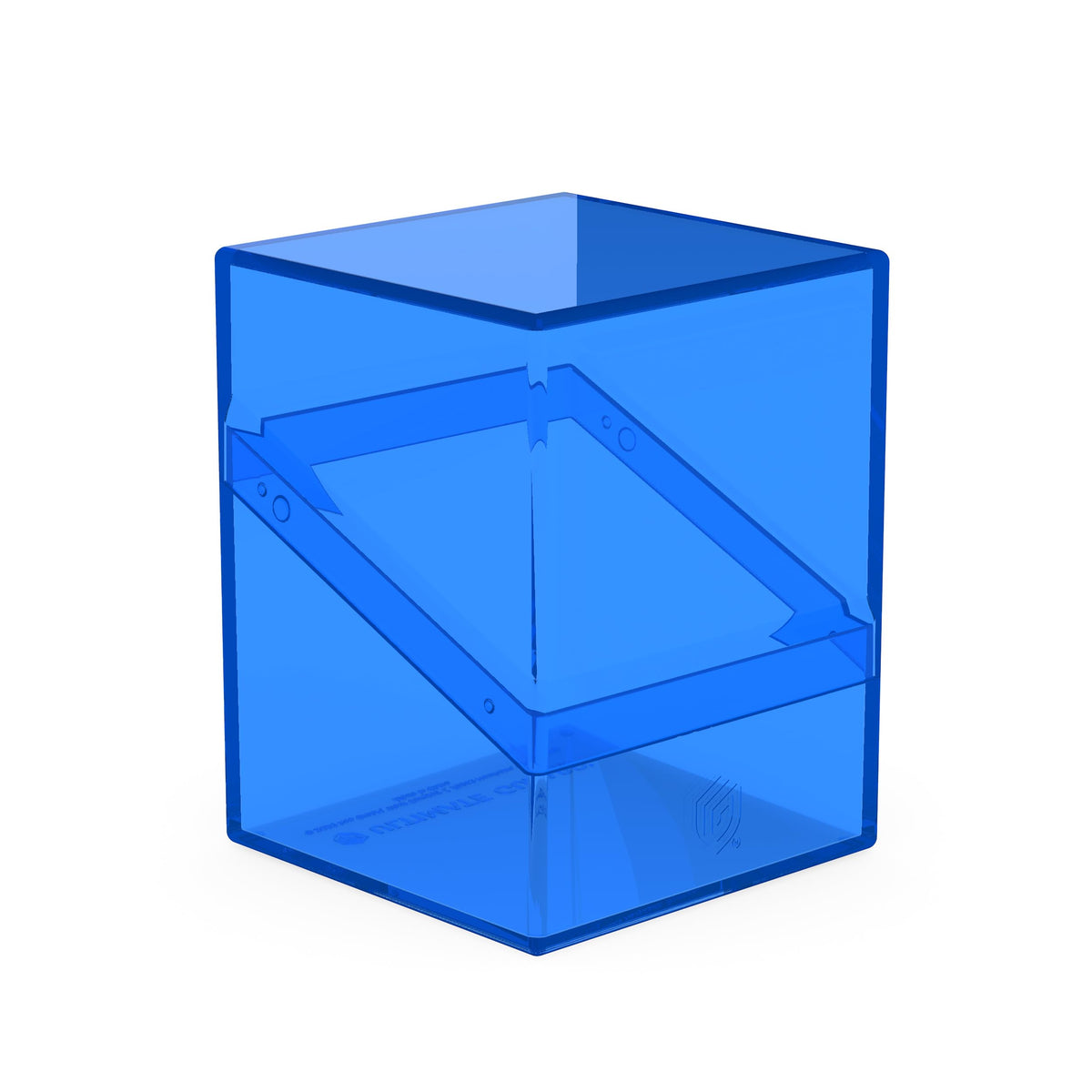 Ultimate Guard Boulder 100+ Clear deck box open, showing secure double-sleeved card storage